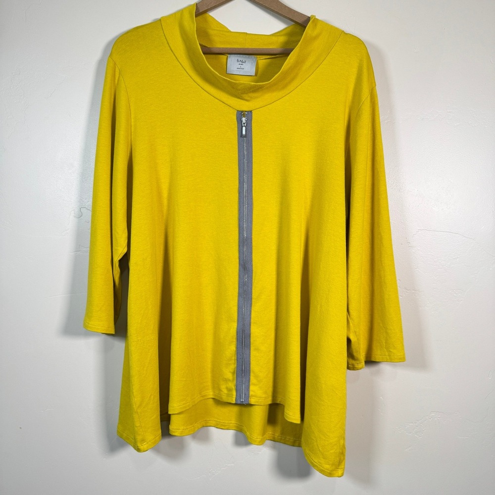 Chalet et Ceci Bamboo Blend Lagenlook Tunic Top Women Large Yellow Funnel‎ Neck